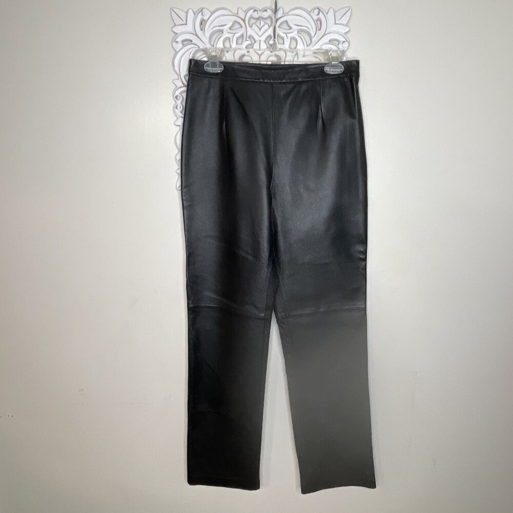 CLIO Leather Pants Women's size 8 Side Zip & Button Polyester Lined BLACK